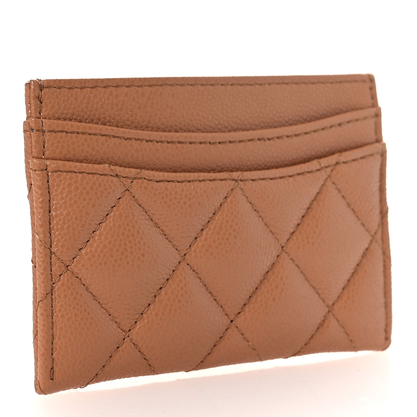 Caviar Quilted Card Holder Dark Beige