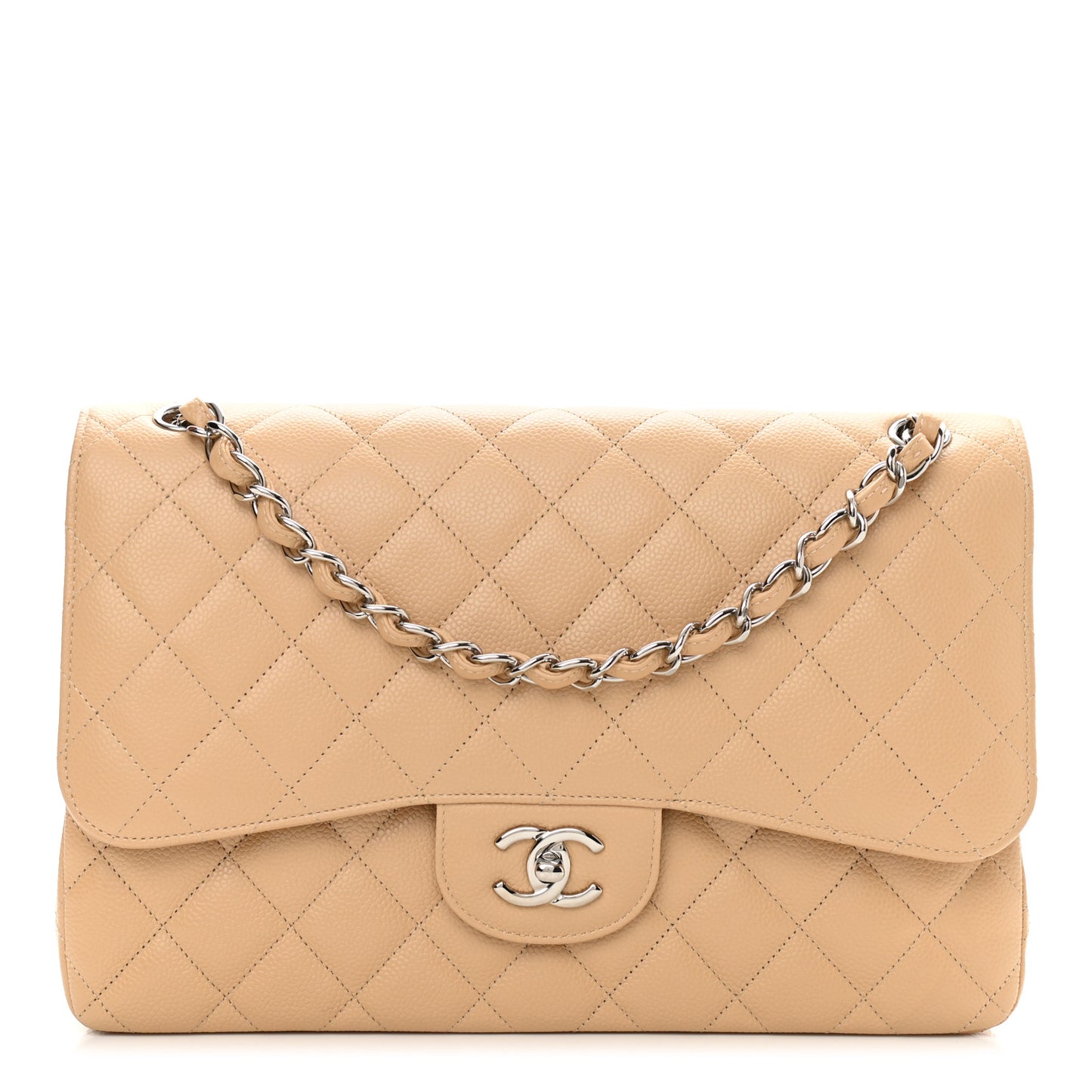 Caviar Quilted Jumbo Double Flap Beige Clair