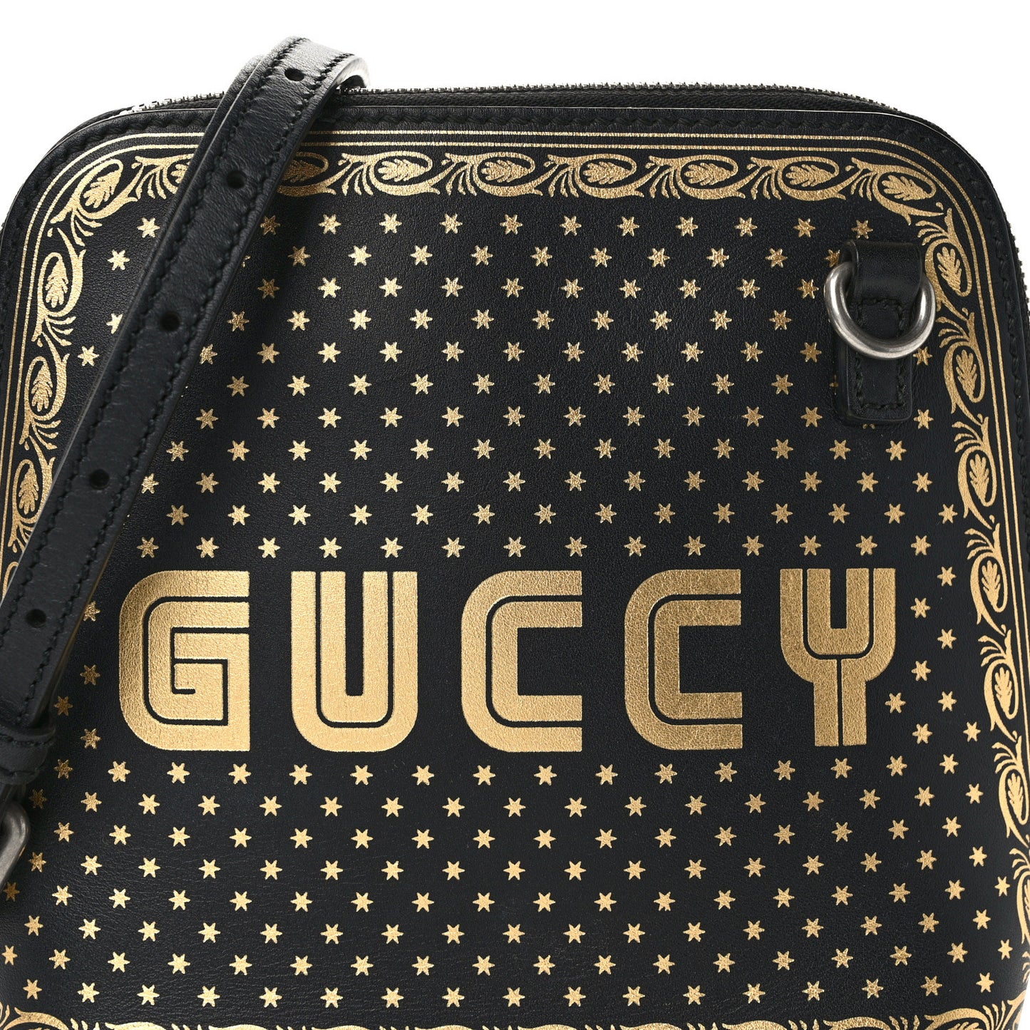 X SEGA Calfskin GUCCY Stars Mini Dome Shoulder Bag Black Gold