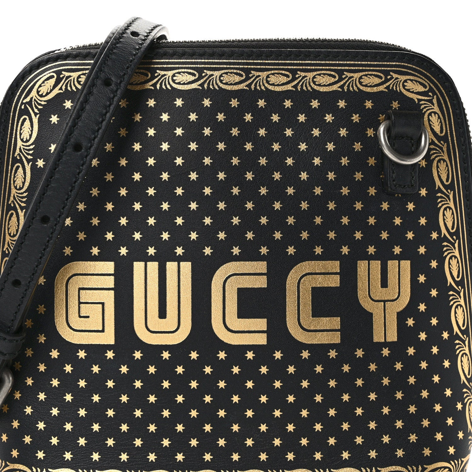 Gucci X SEGA Calfskin GUCCY Stars Mini Dome Shoulder Bag Black Gold 8 of 12