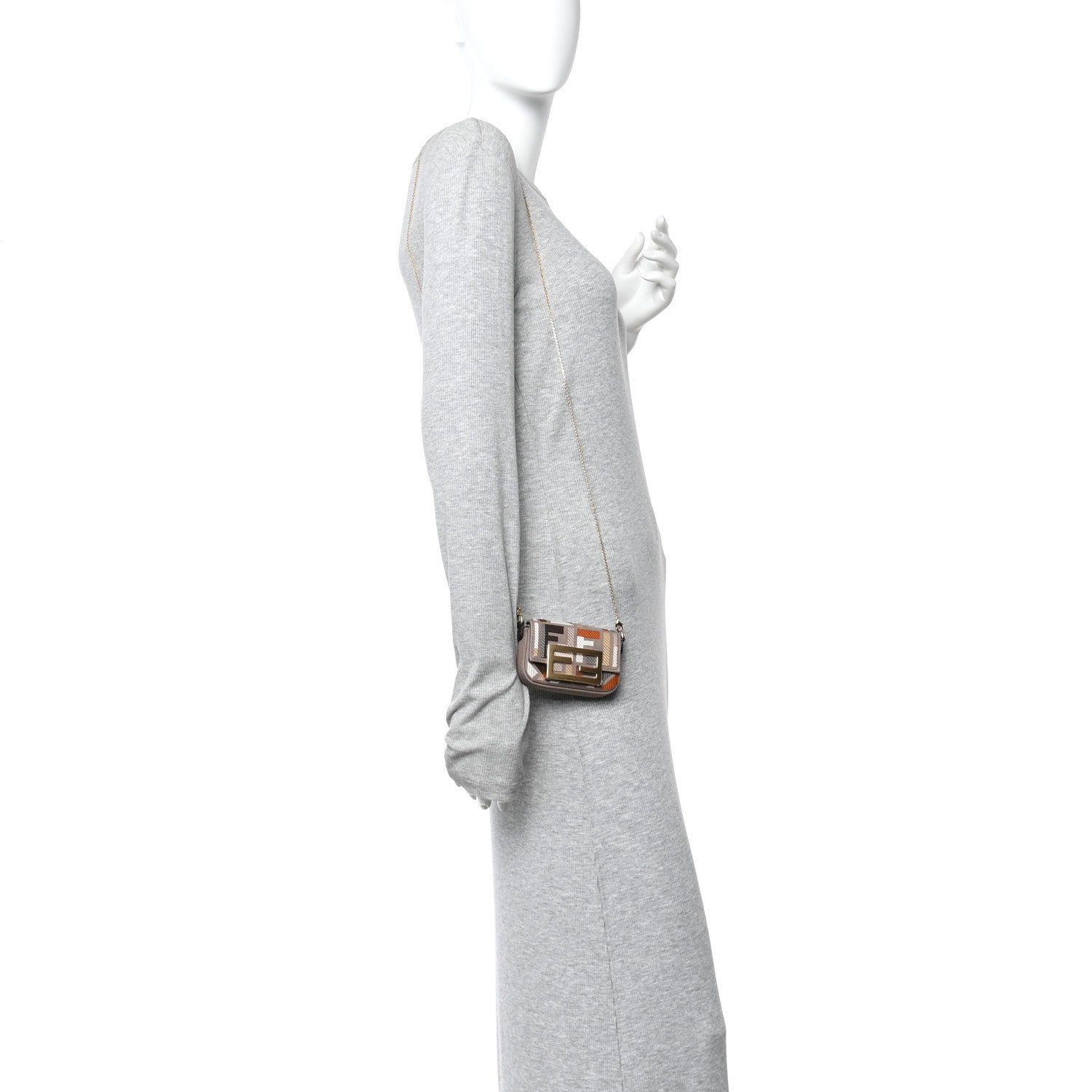 Fendi Canvas Vitello King FF Embroidered Nano Maxi Buckle Baguette Charm Tartufo Ebano 2 of 12
