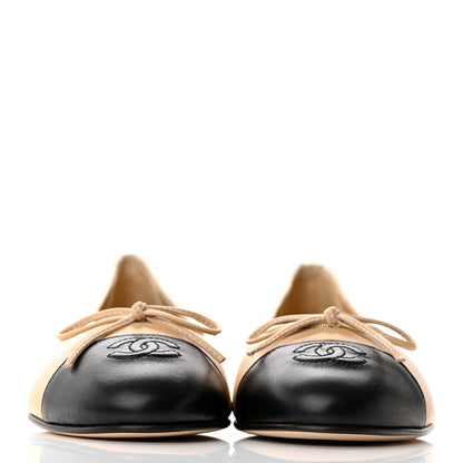 Chanel Lambskin Cap Toe CC Ballerina Flats 38 Beige Black 2 of 10