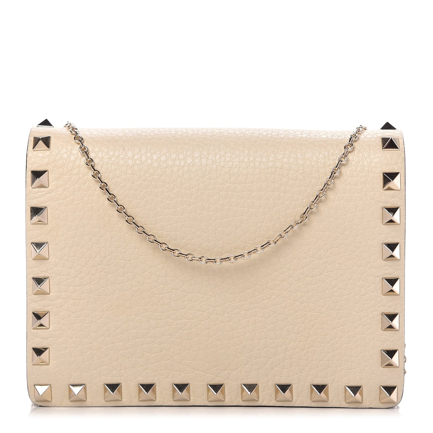 Pebbled Calfskin Rockstud Wallet on Chain Light Ivory