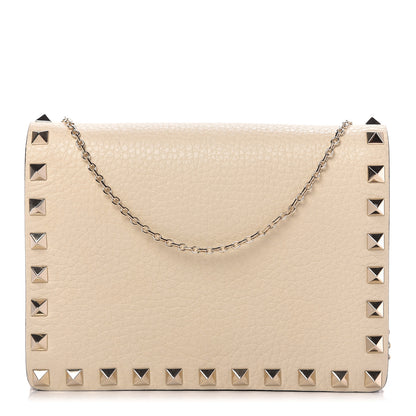 Valentino Garavani Pebbled Calfskin Rockstud Wallet on Chain Light Ivory 1 of 10