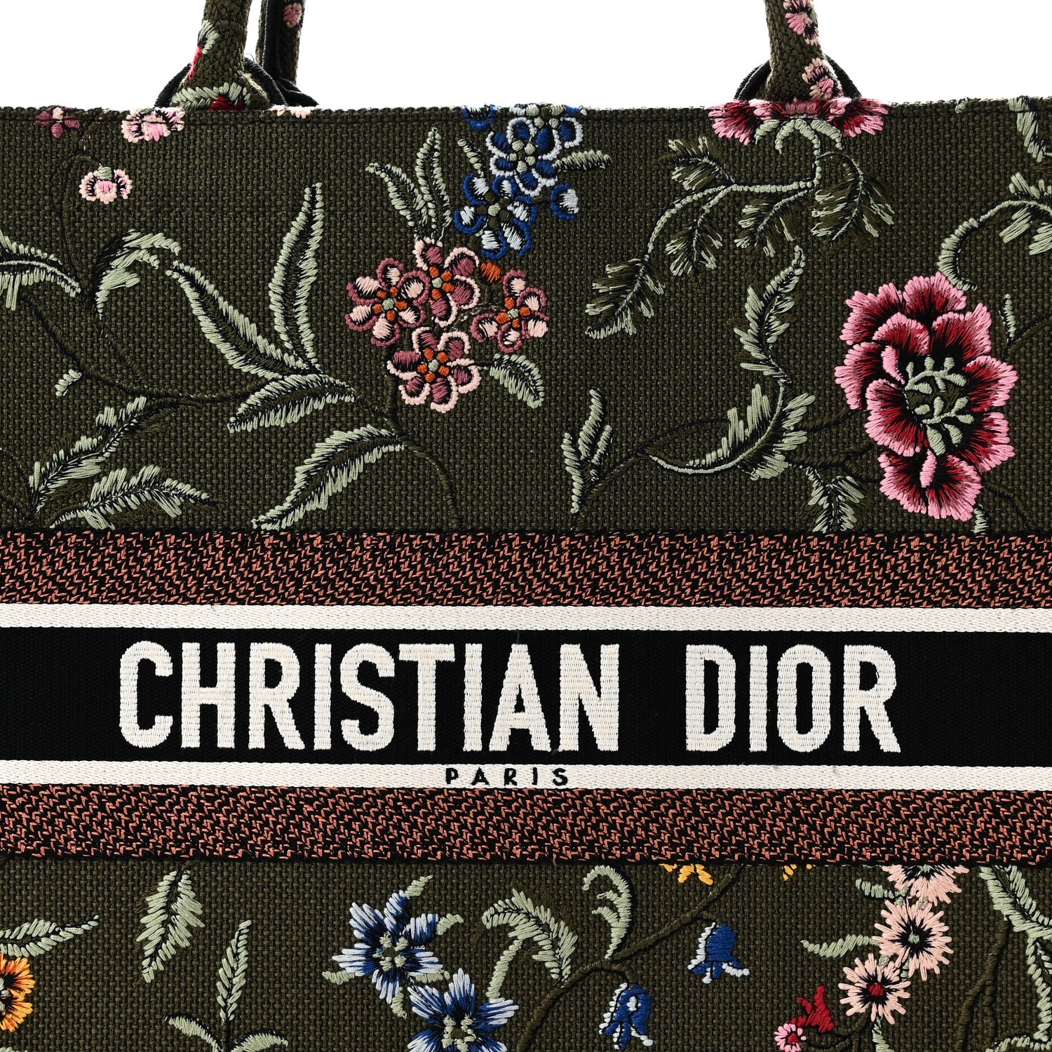 Christian Dior Canvas Embroidered Large Petites Fleurs Book Tote Green Multicolor 8 of 10