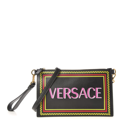 Versace Calfskin 90's Vintage Logo Crossbody Clutch Black Multicolor 1 of 7
