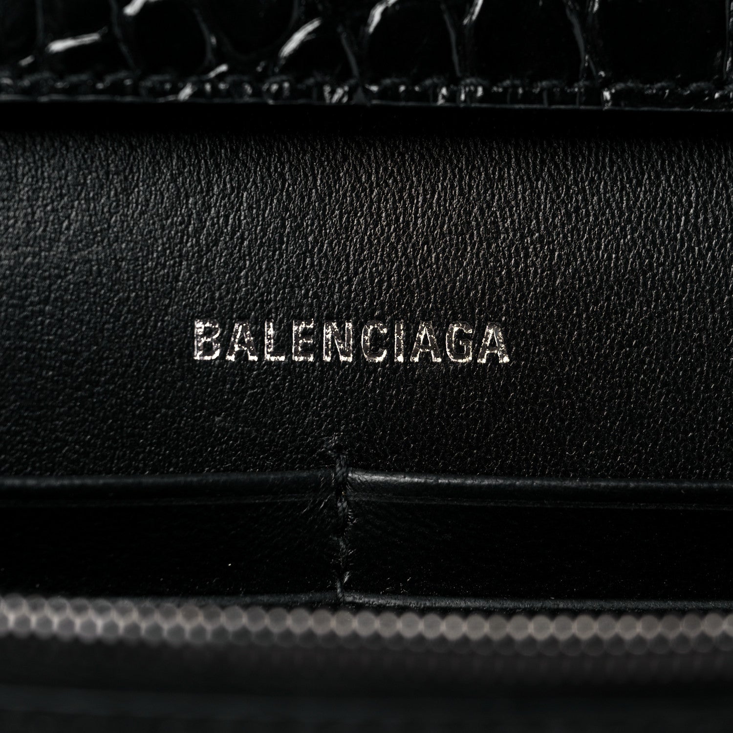 Balenciaga Shiny Calfskin Monochrome Crocodile Embossed Hourglass Chain Bag Black 6 of 9