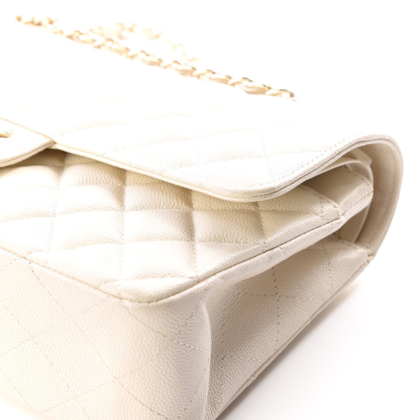 Caviar Quilted Medium Double Flap White