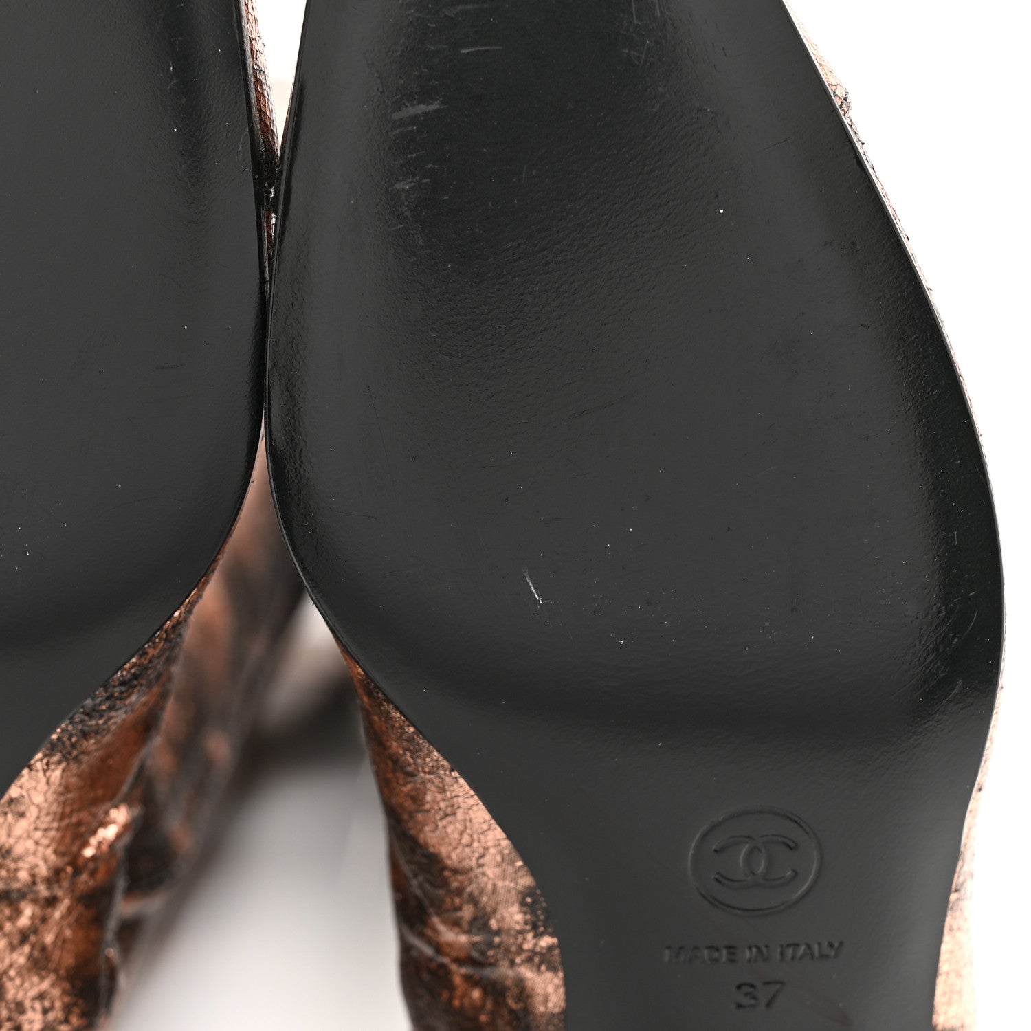 Chanel Laminated Goatskin Over the Knee Boots 37 Bronze 9 of 10