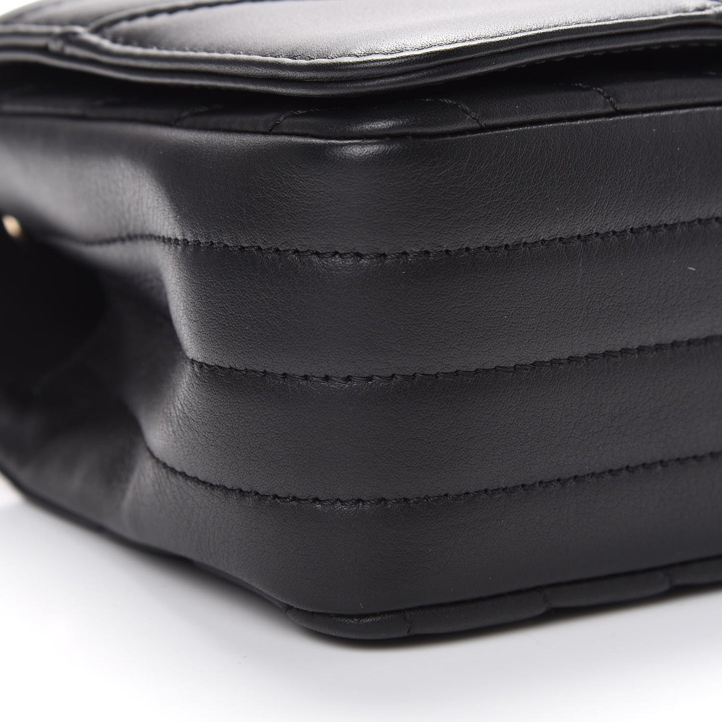 Calfskin Chevron Quilted Mini Statement Flap Black
