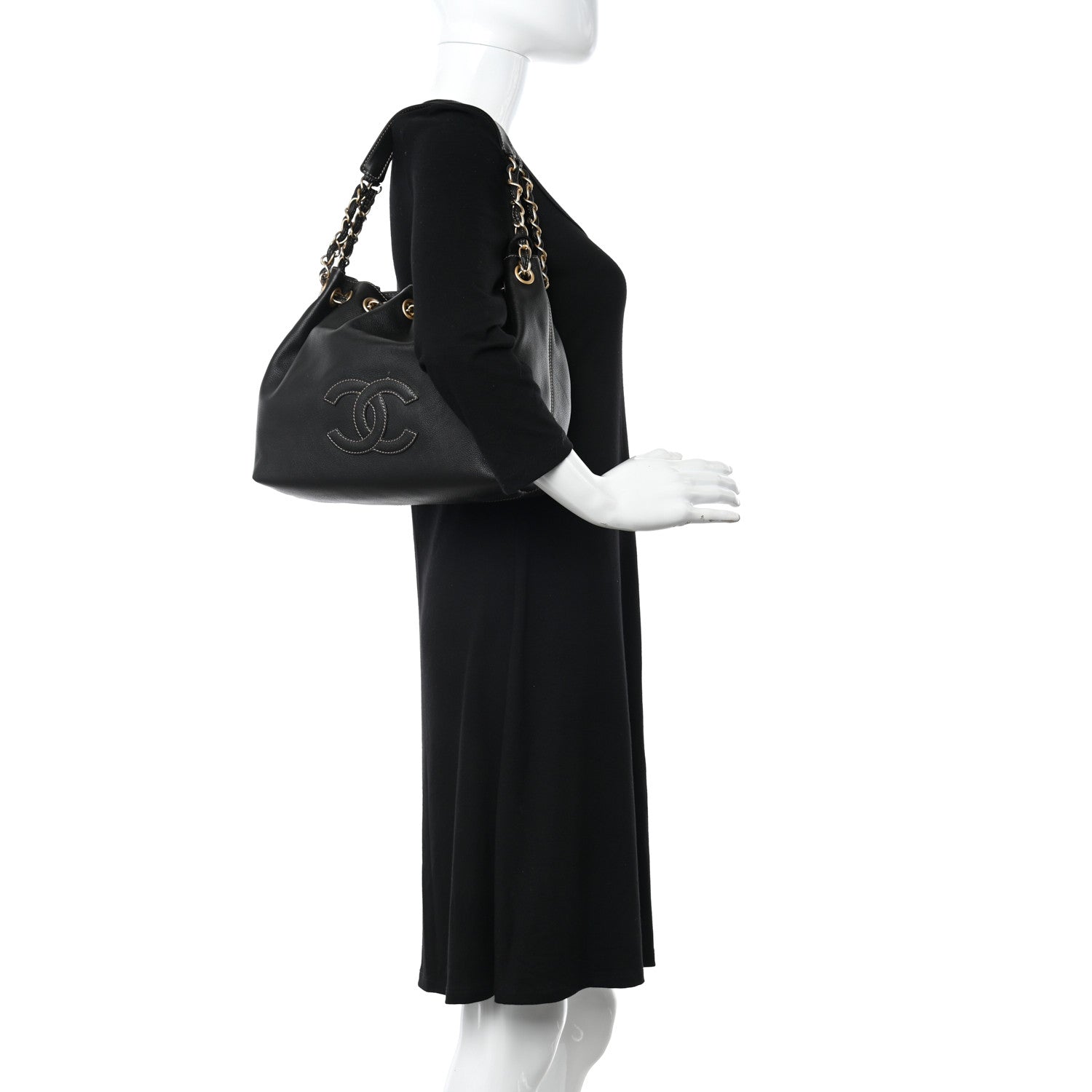 Chanel Grained Calfskin CC Drawstring Bucket Bag Black 2 of 11