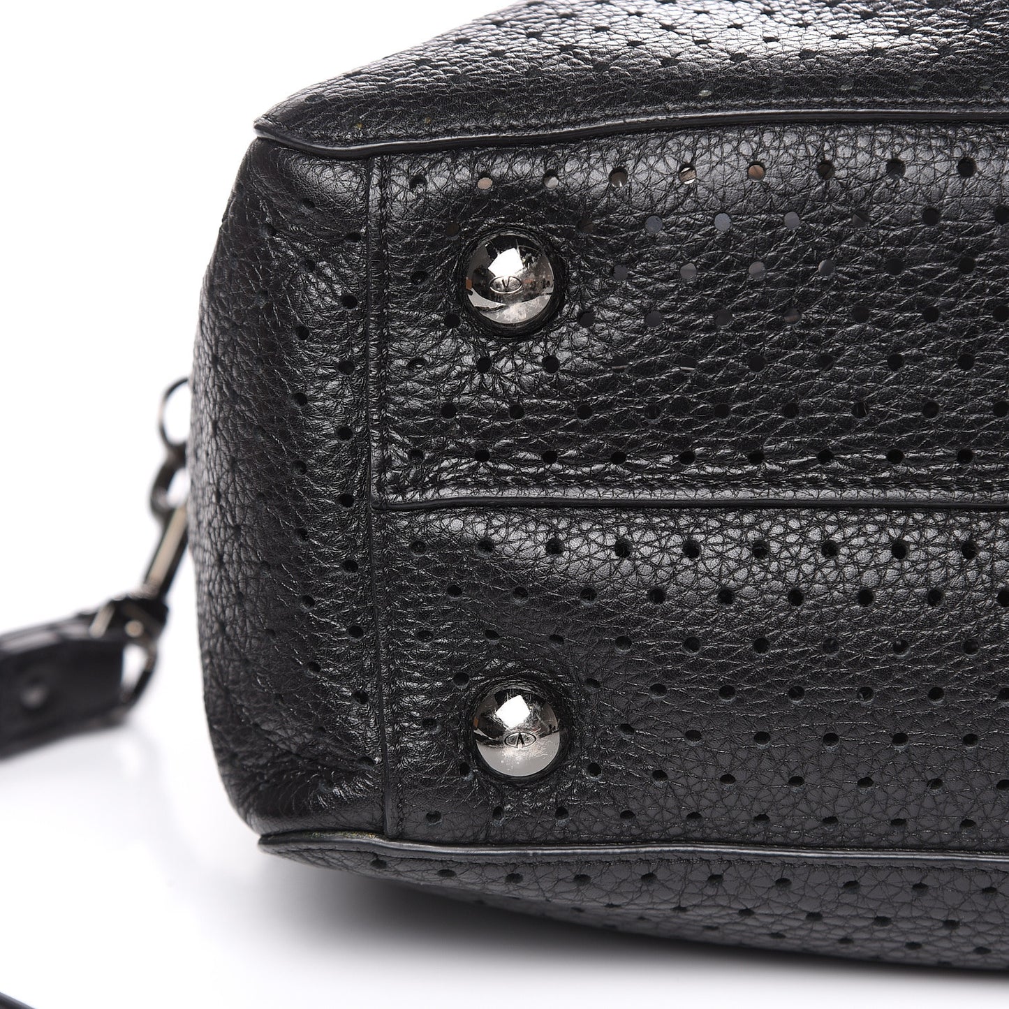 Calfskin Perforated Rockstud Large Travel Briefcase Black