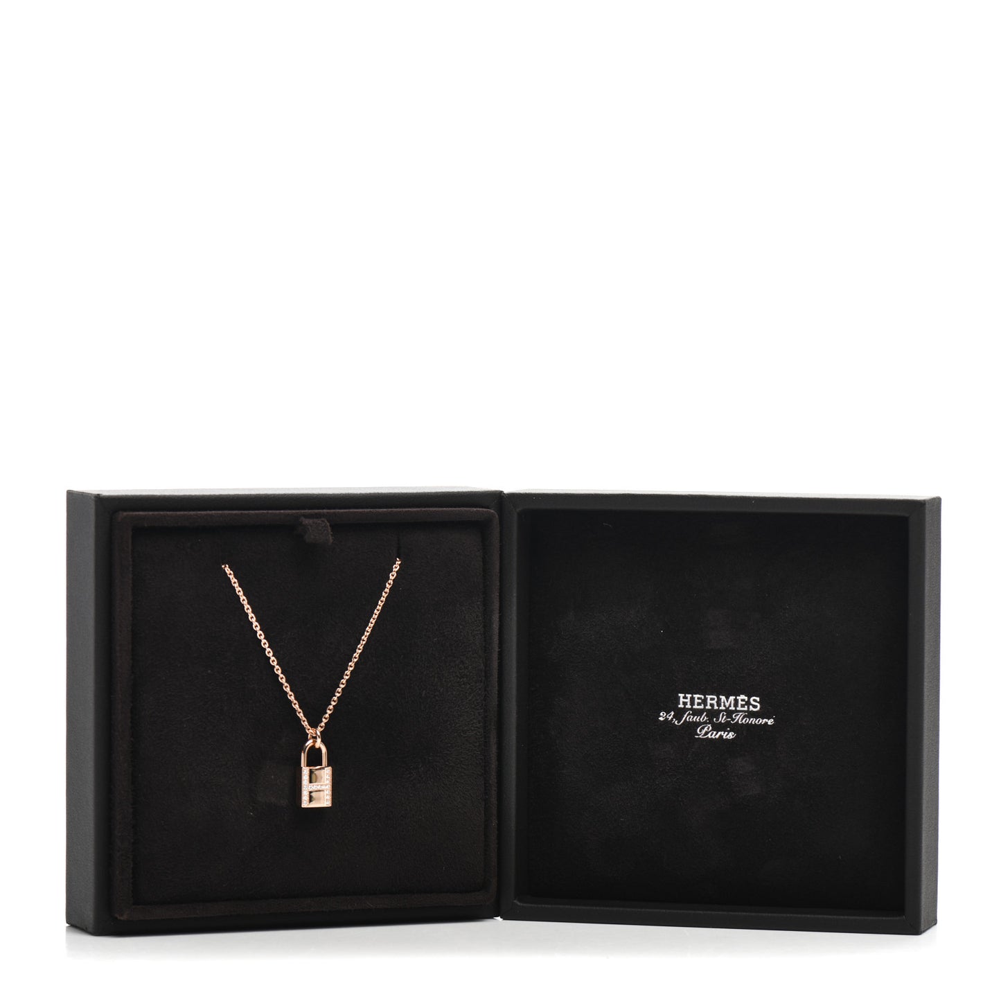 18K Rose Gold Diamond Amulettes Cadenas Pendant Necklace