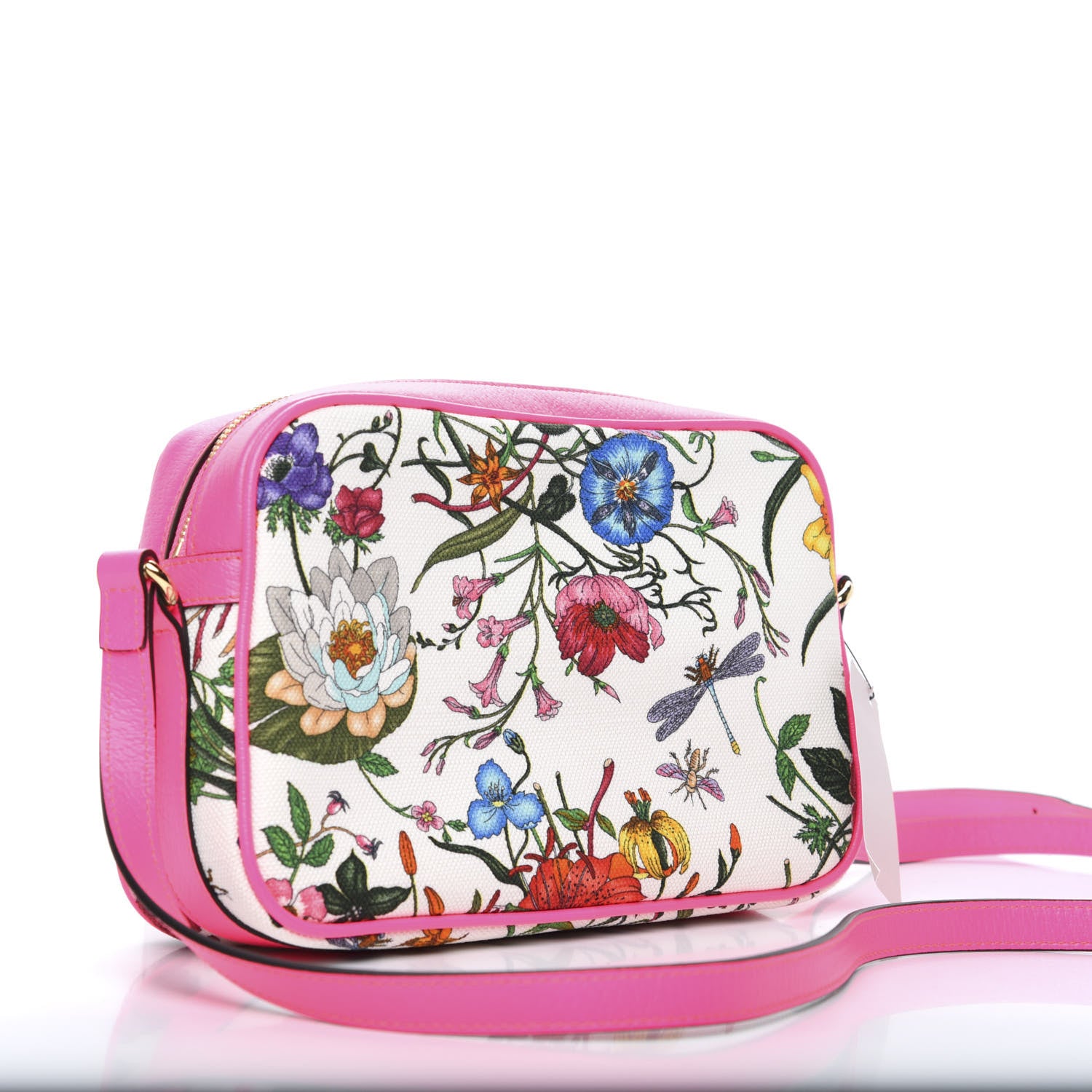 Gucci Canvas Flora Floral Shoulder Bag White Fuchsia Fluo 2 of 10