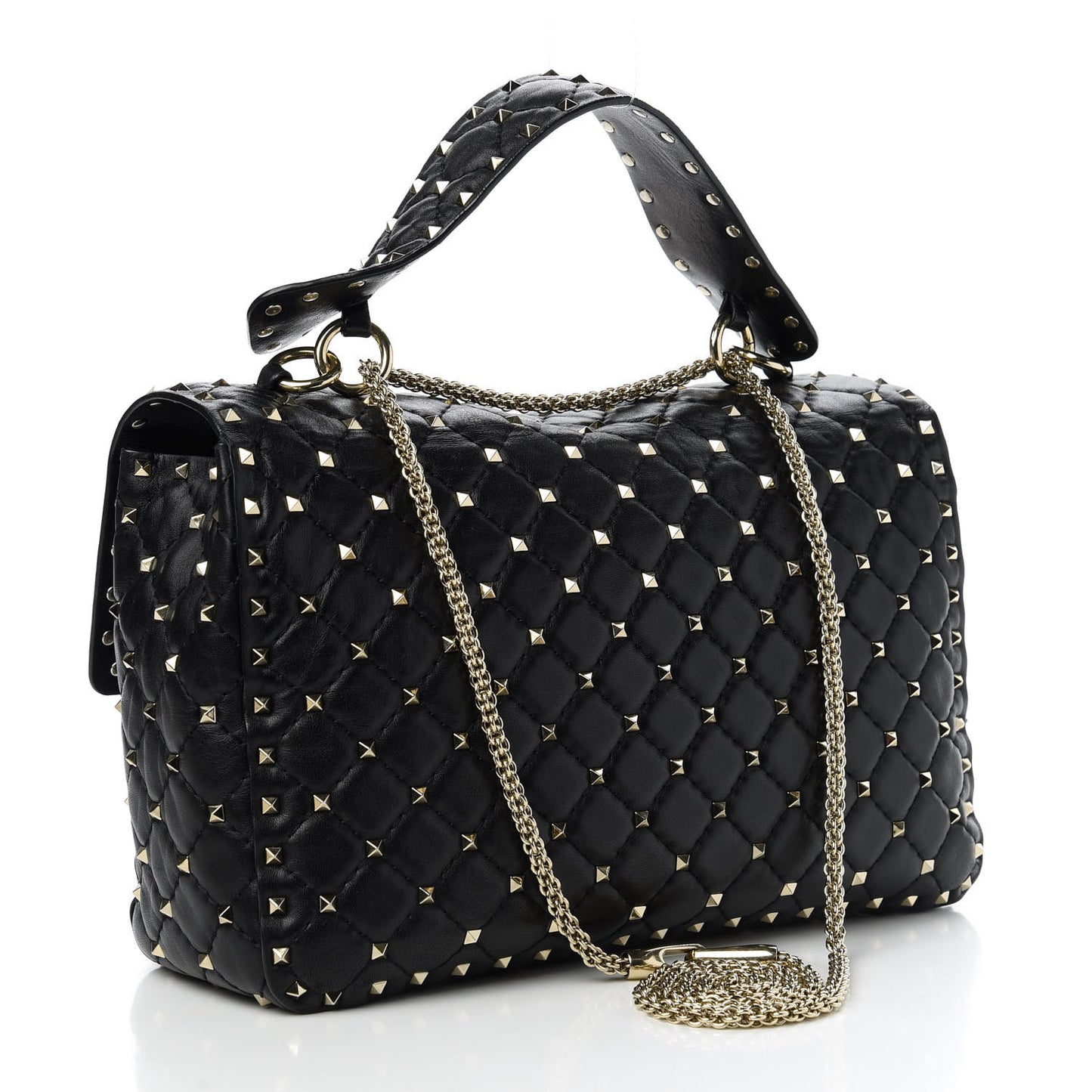 Lambskin Large Rockstud Spike Shoulder Bag Black