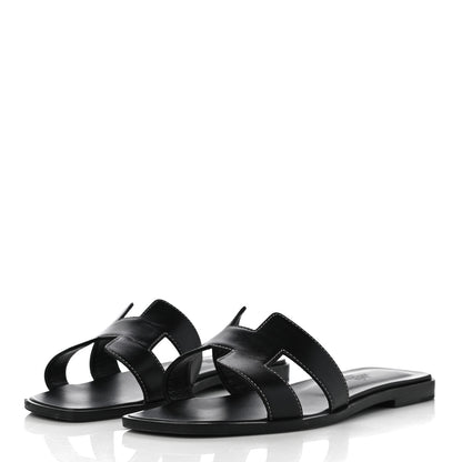Hermes Box Calfskin Oran Sandals 38 Black 5 of 19