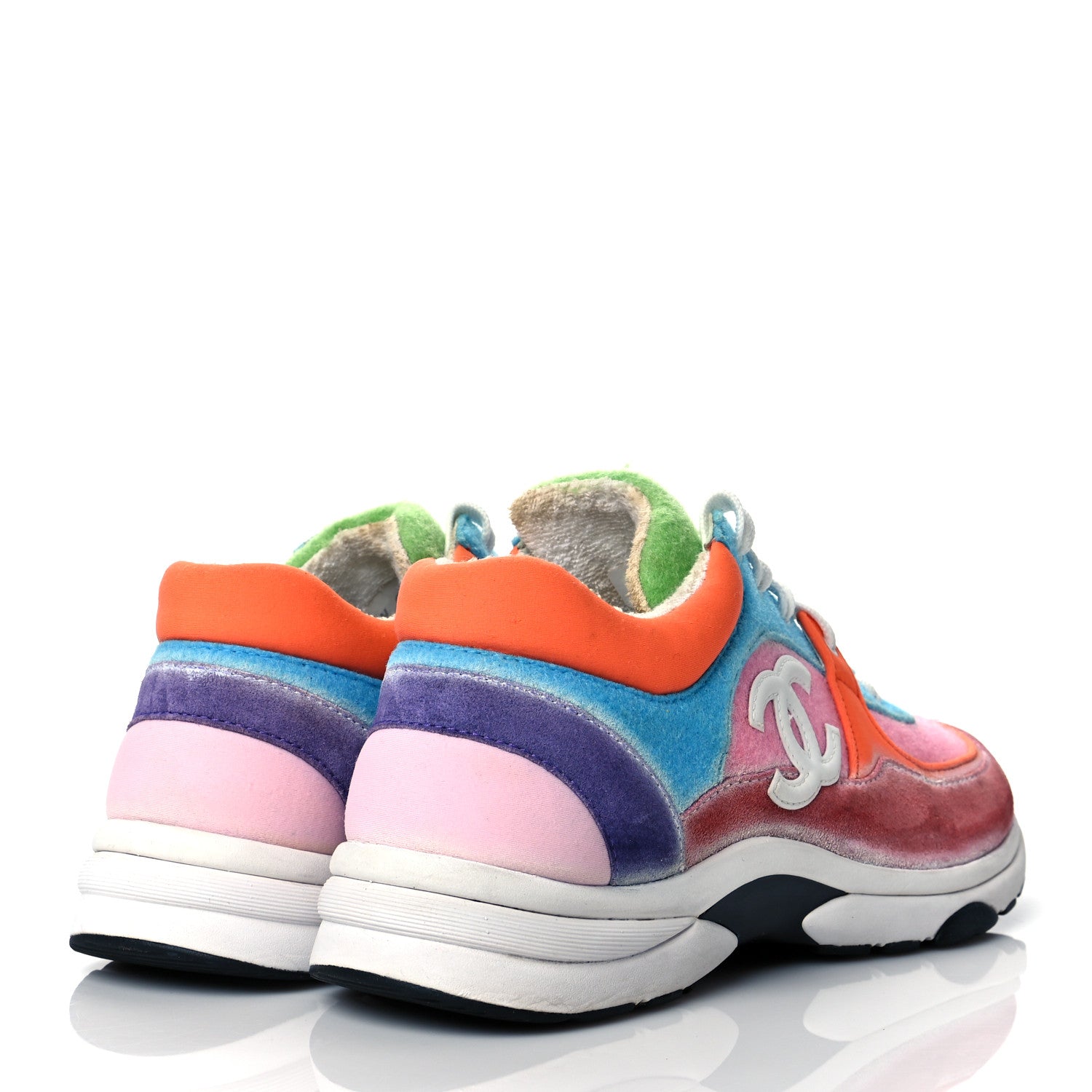 Chanel Fabric Suede Calfskin CC Sneakers 39.5 Coral Light 39.5 White Multicolor 4 of 7