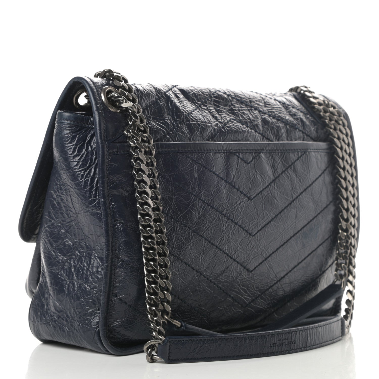Saint Laurent Crinkled Calfskin Matelasse Monogram Medium Niki Chain Satchel Deep Marine 3 of 10