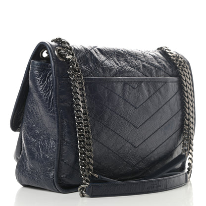 Saint Laurent Crinkled Calfskin Matelasse Monogram Medium Niki Chain Satchel Deep Marine 3 of 10