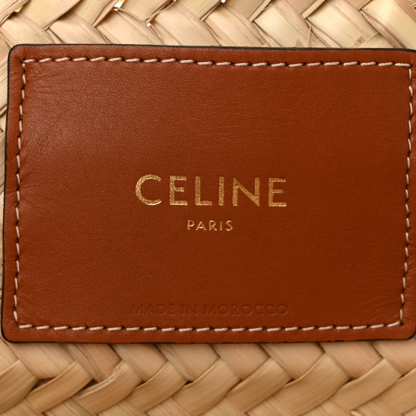 Raffia Calfskin Triomphe Medium Panier Tan