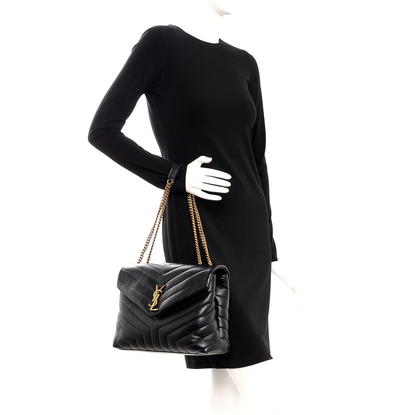 Calfskin Y Quilted Monogram Medium Loulou Chain Satchel Black