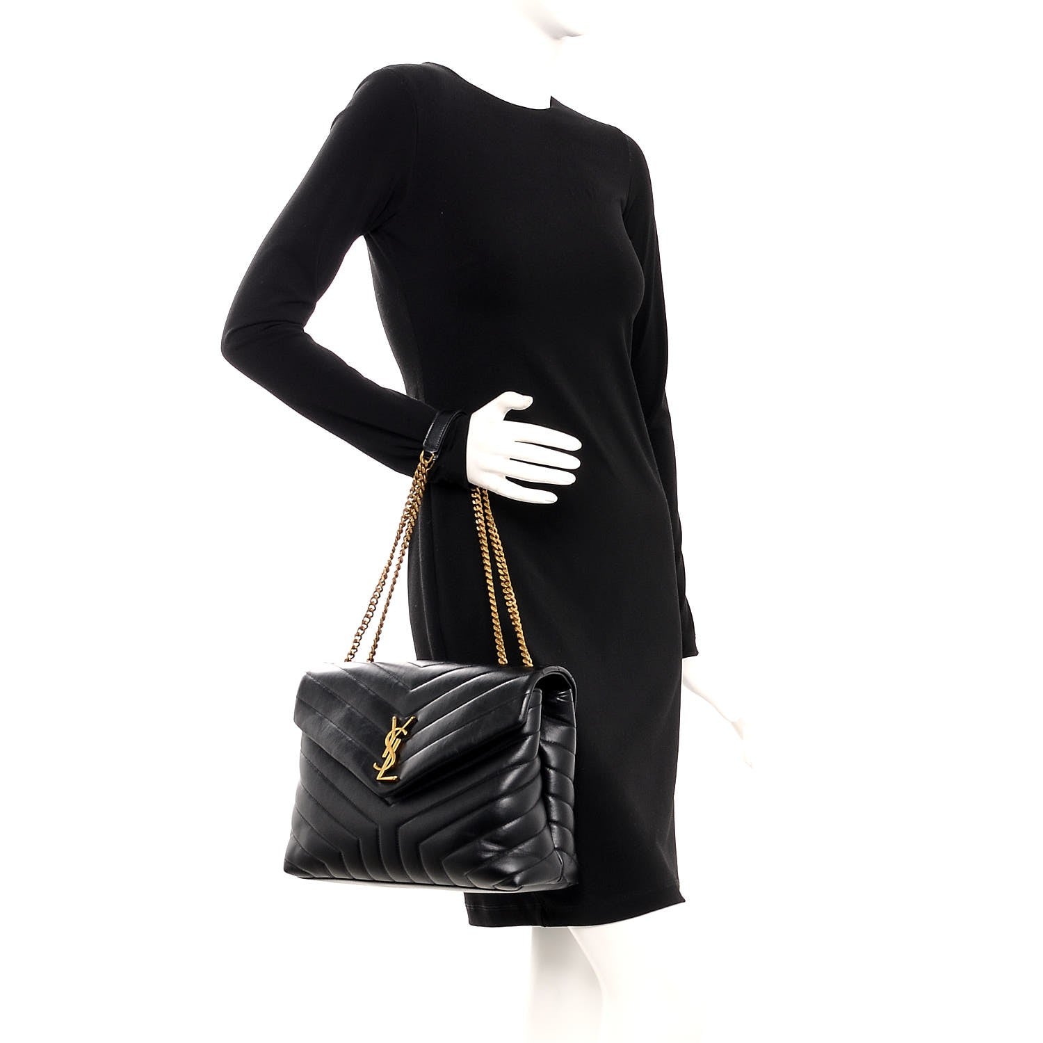 Saint Laurent Calfskin Y Quilted Monogram Medium Loulou Chain Satchel Black 3 of 8