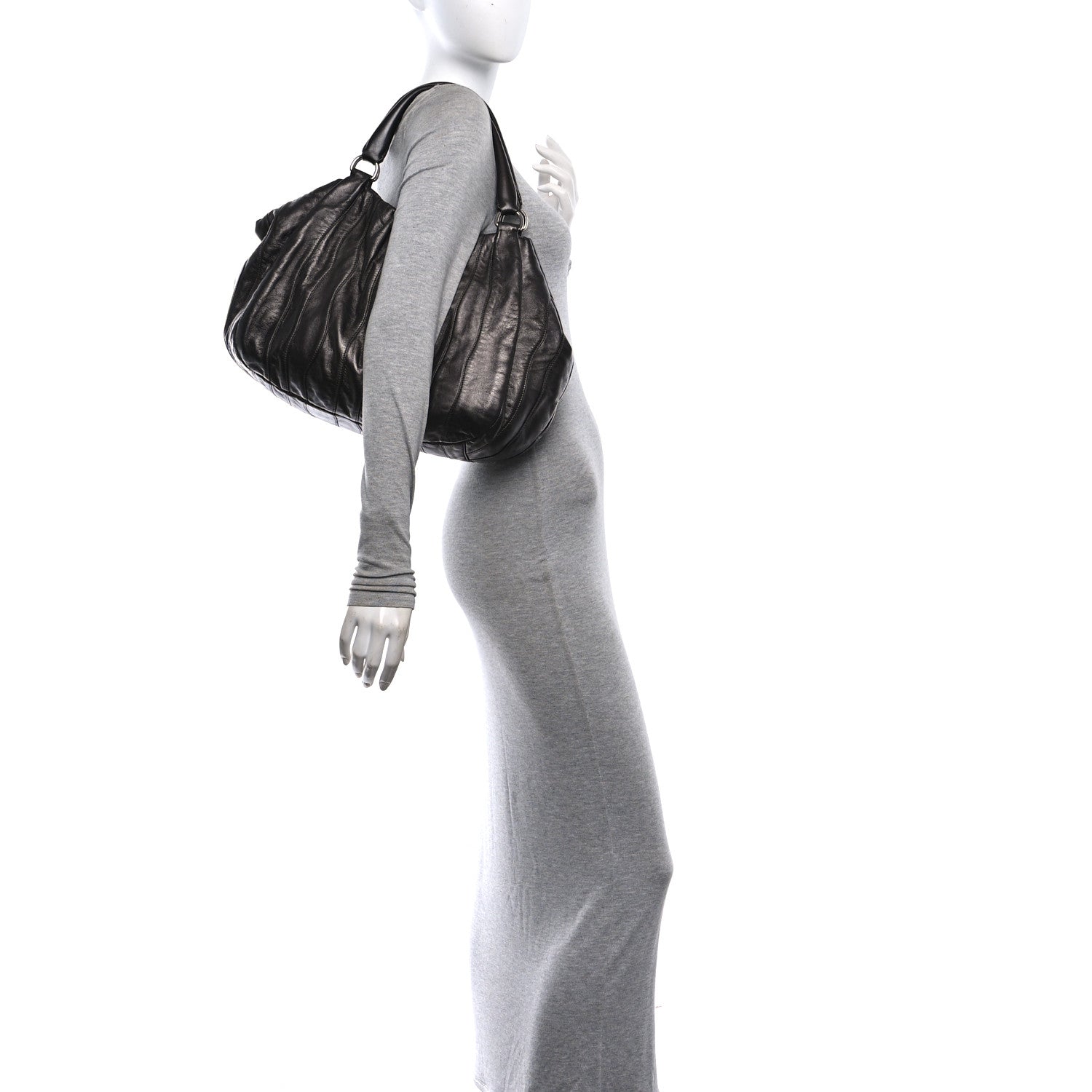 Prada Nappa Pleated Hobo Grafite Mordore 2 of 10