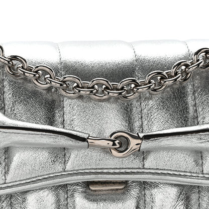 Gucci Metallic Nappa Vertical Matelasse Small Maxi Horsebit Chain Shoulder Bag Silver 7 of 9
