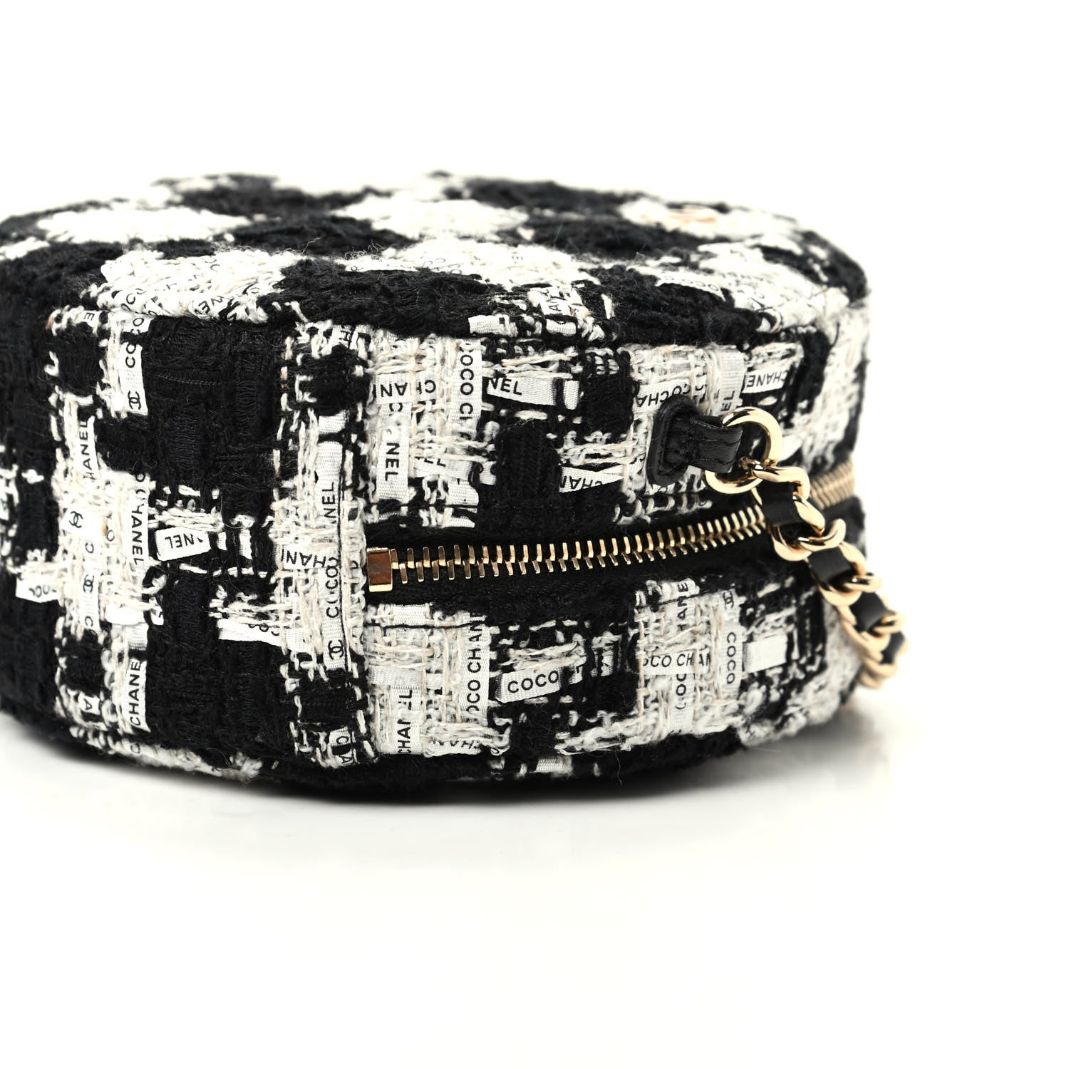 Chanel Tweed Quilted Round Clutch With Chain Black Ecru White 7 of 9