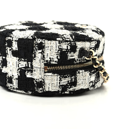 Chanel Tweed Quilted Round Clutch With Chain Black Ecru White 7 of 9