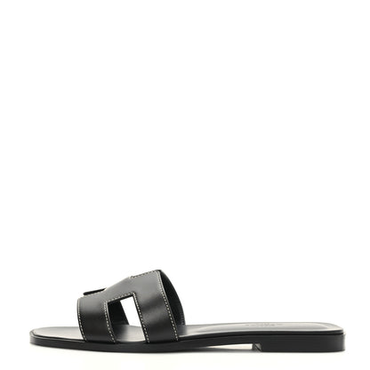 Hermes Box Calfskin Oran Sandals 38 Black 1 of 9
