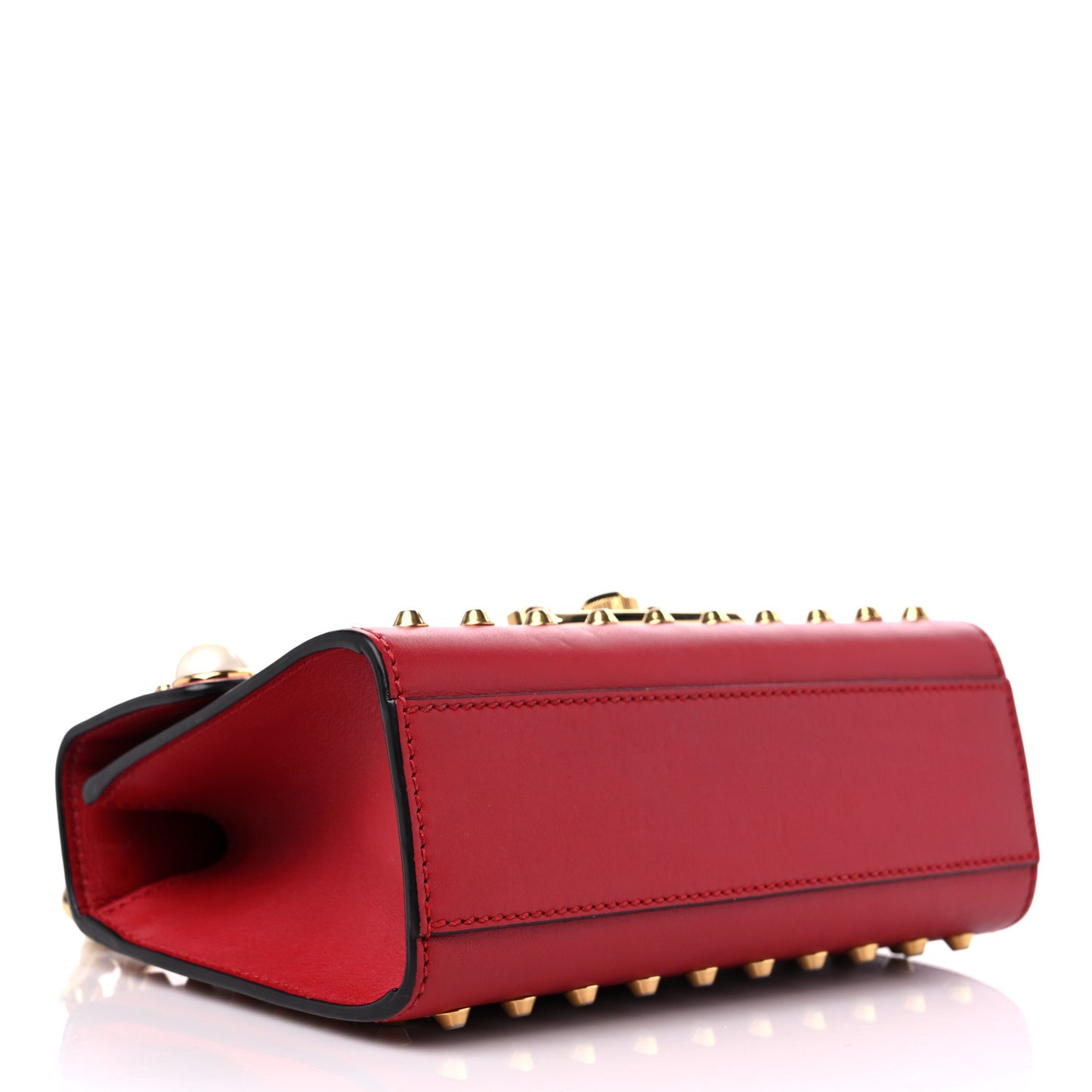 Calfskin Studded Small Padlock Shoulder Bag Hibiscus Red