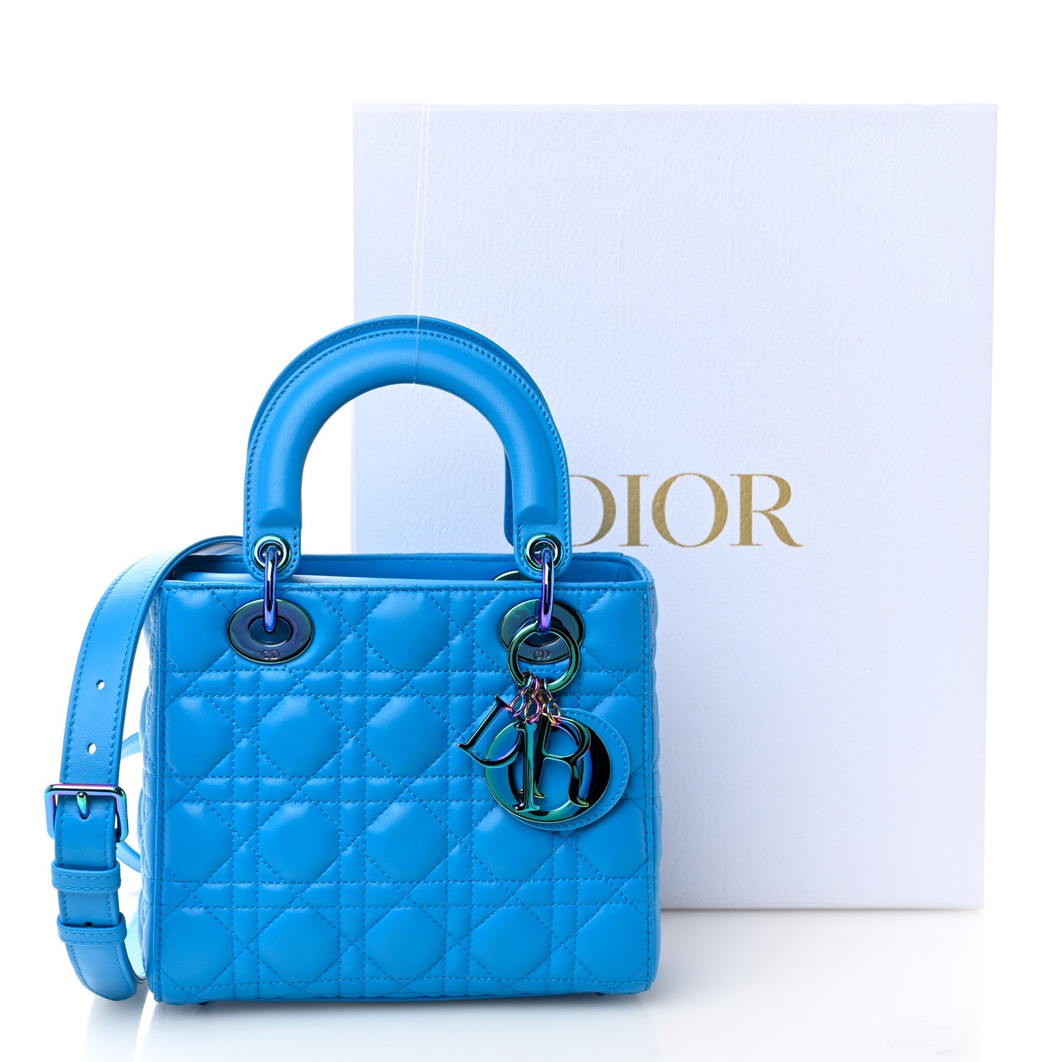 Christian Dior Lambskin Cannage Small Lady Dior Bright Blue