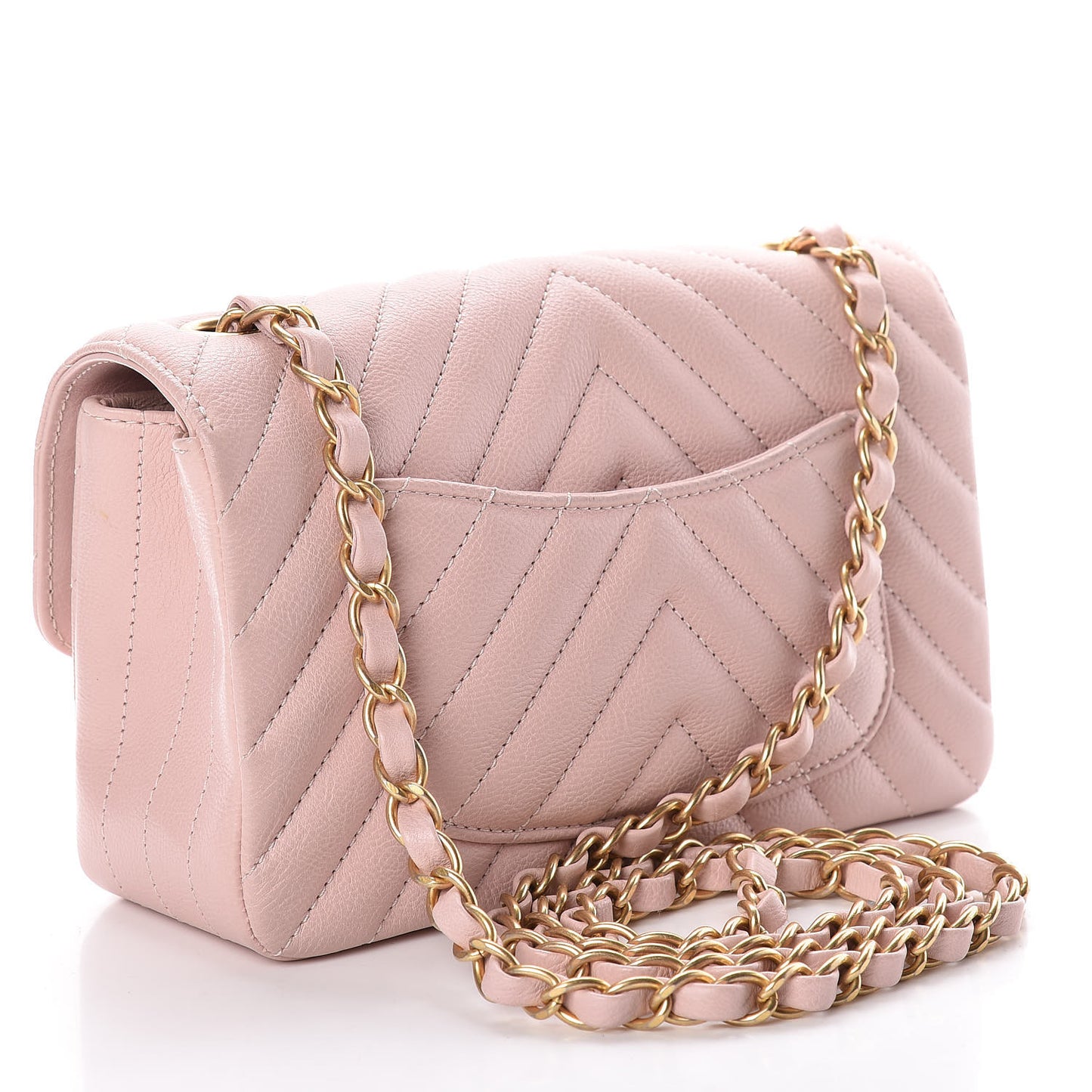 Calfskin Chevron Quilted Mini Rectangular Flap Light Pink