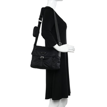 Prada Re-Nylon Vela Saffiano Pocket Single Buckle Messenger Shoulder Bag Black 1 of 12