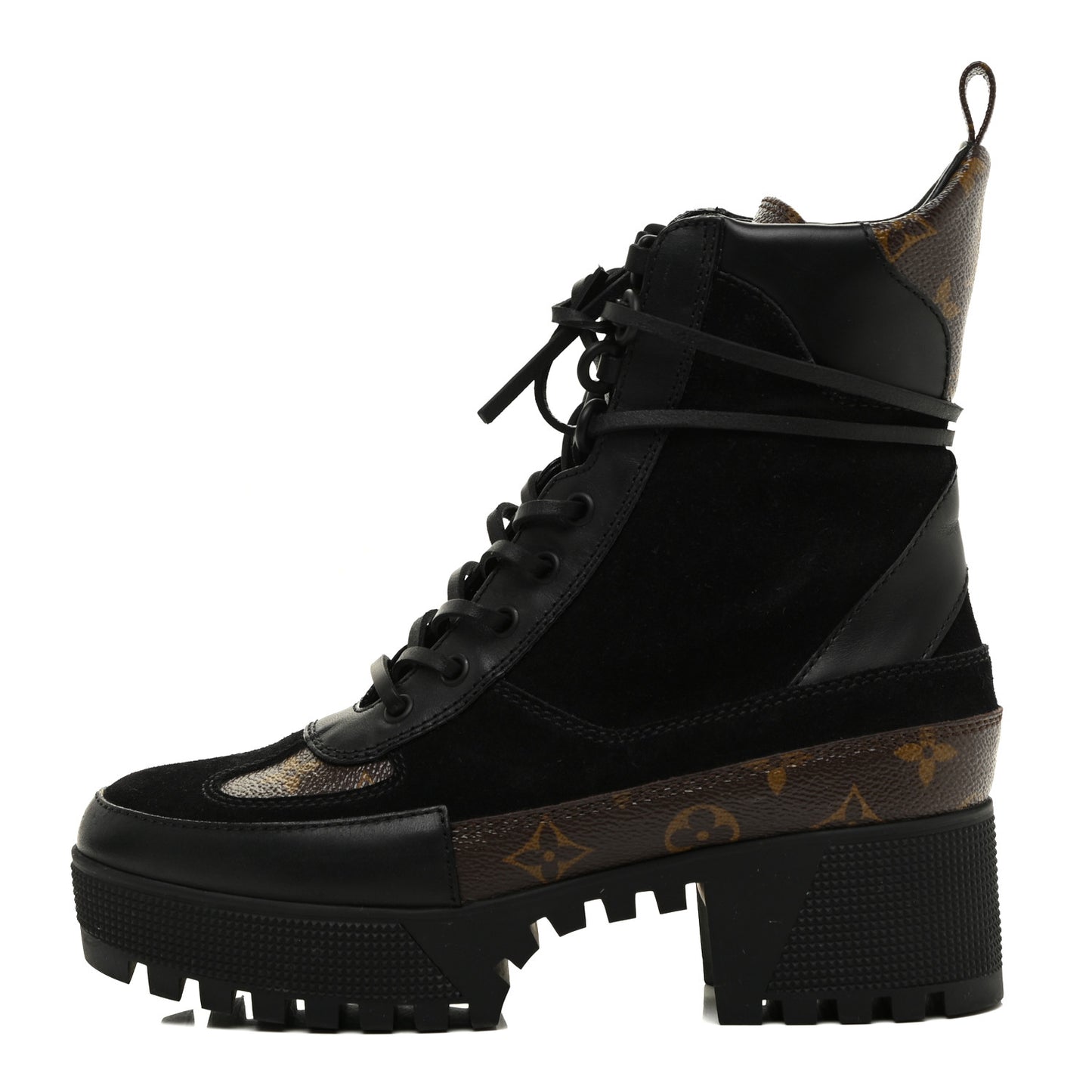 Suede Calfskin Monogram Laureate Platform Desert Boots 38 Black