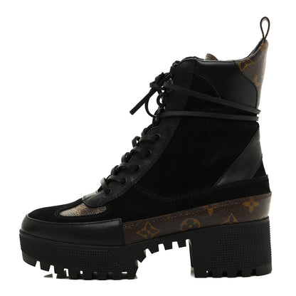 Louis Vuitton Suede Calfskin Monogram Laureate Platform Desert Boots 38 Black 1 of 9