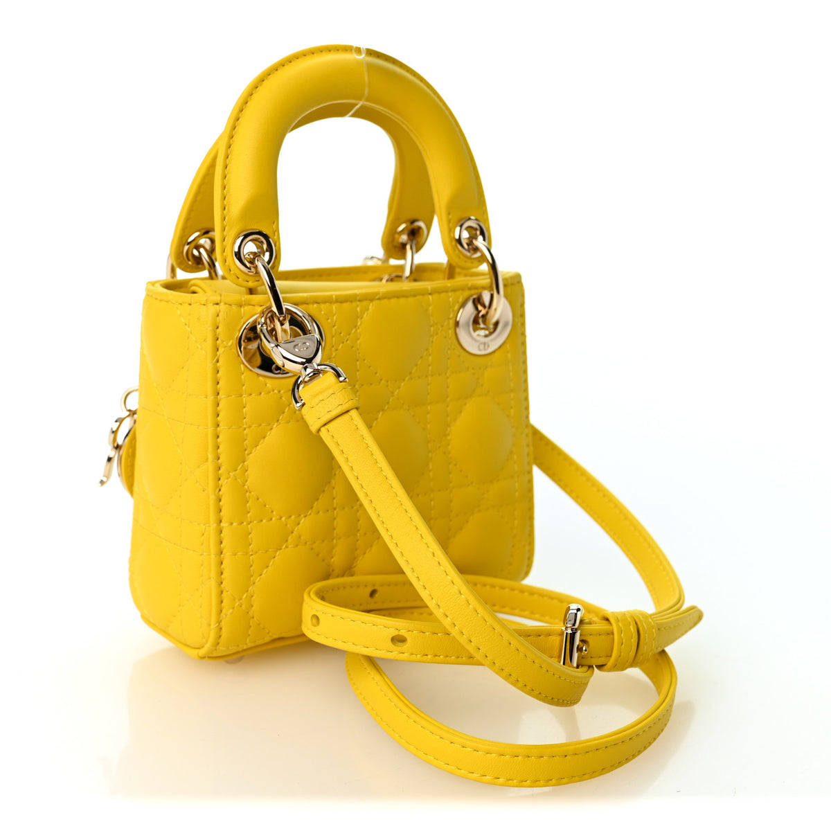 Christian Dior Lambskin Cannage Micro Lady Dior Yellow 3 of 10