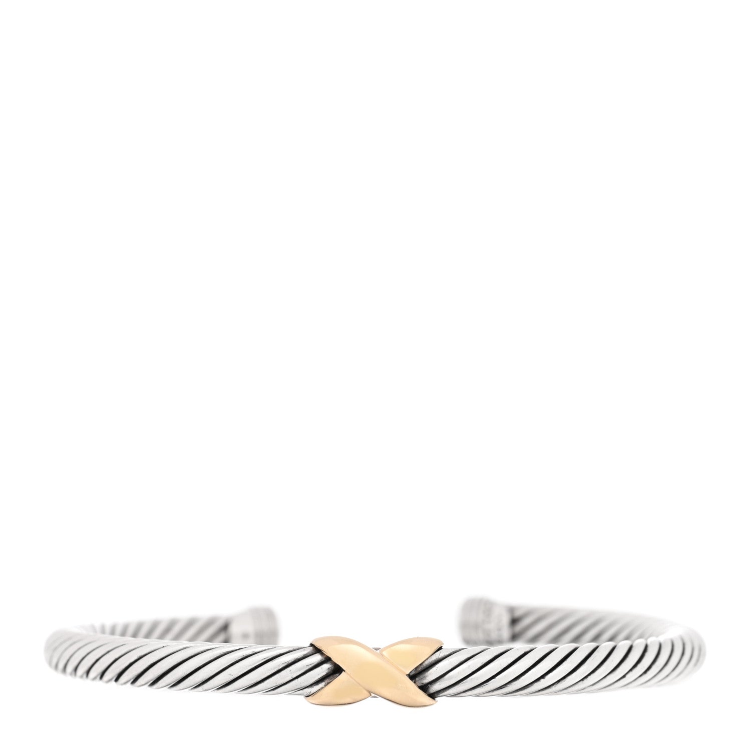David Yurman Sterling Silver 14K Yellow Gold 5mm X Station Cable Bracelet 1 of 3