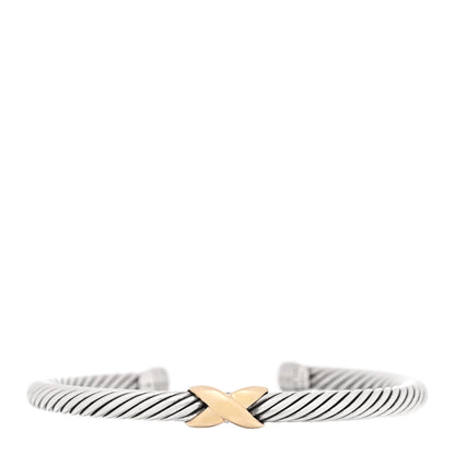 David Yurman Sterling Silver 14K Yellow Gold 5mm X Station Cable Bracelet 1 of 3