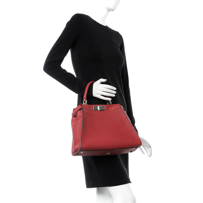Fendi Cuoio Romano Selleria Bi-Color Medium Peekaboo Iconic Satchel Rosso Latte 2 of 9