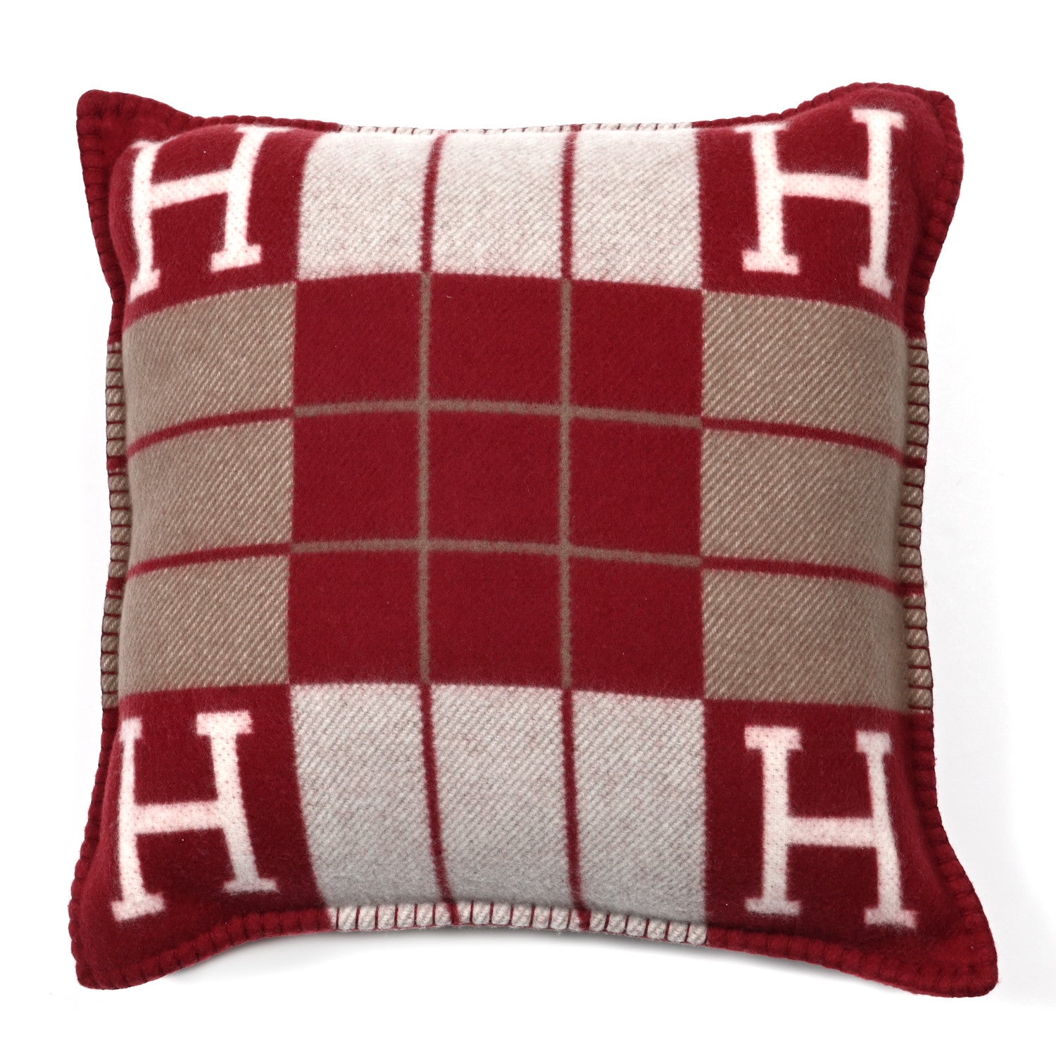 Hermes Wool Cashmere Avalon III Pillow PM Ecru Rouge 1 of 3