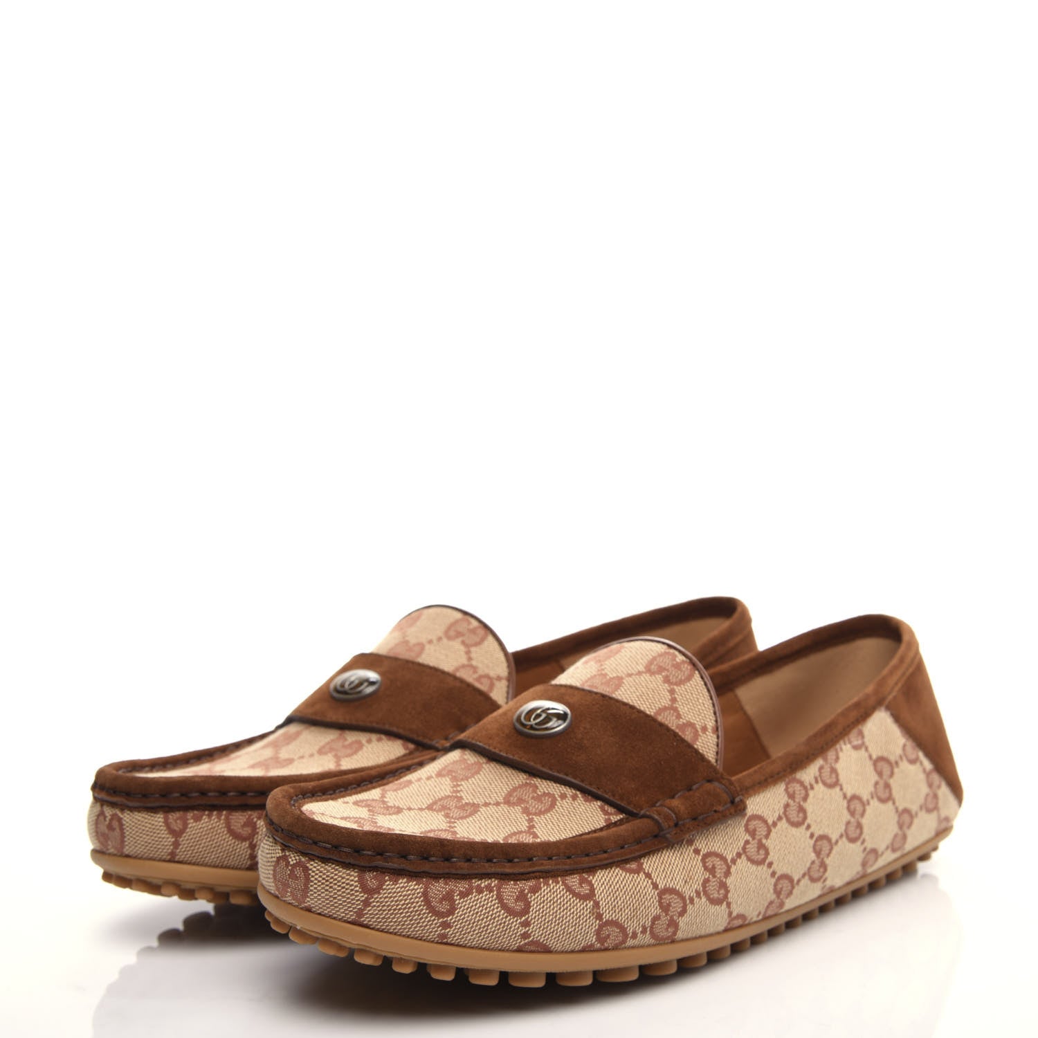 Gucci GG Monogram Suede Mens Driver Loafers 8 Beige Ruggine Cuir 3 of 11