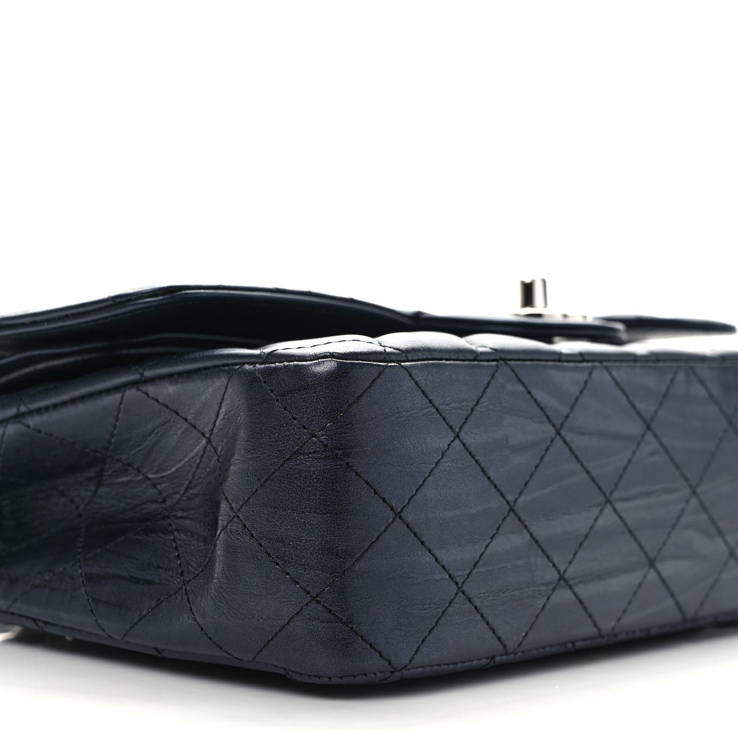 Metallic Calfskin Quilted Medium Double Flap Charcoal