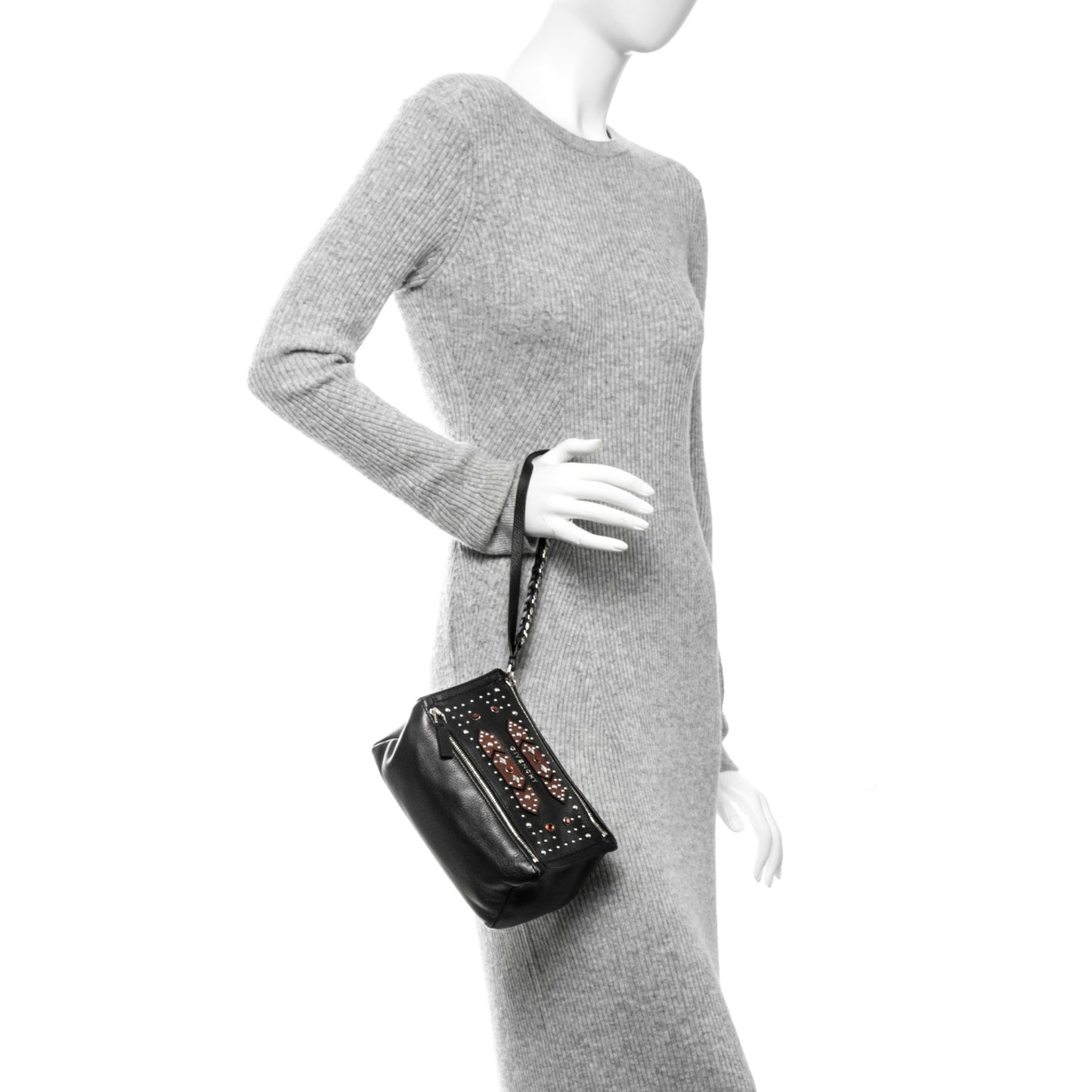 Calfskin Embellished Pandora Wristlet Black