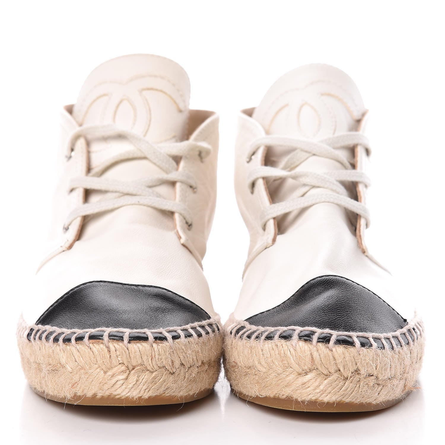 Chanel Lambskin Cap Toe Lace Up Espadrilles 35 White Black 2 of 11