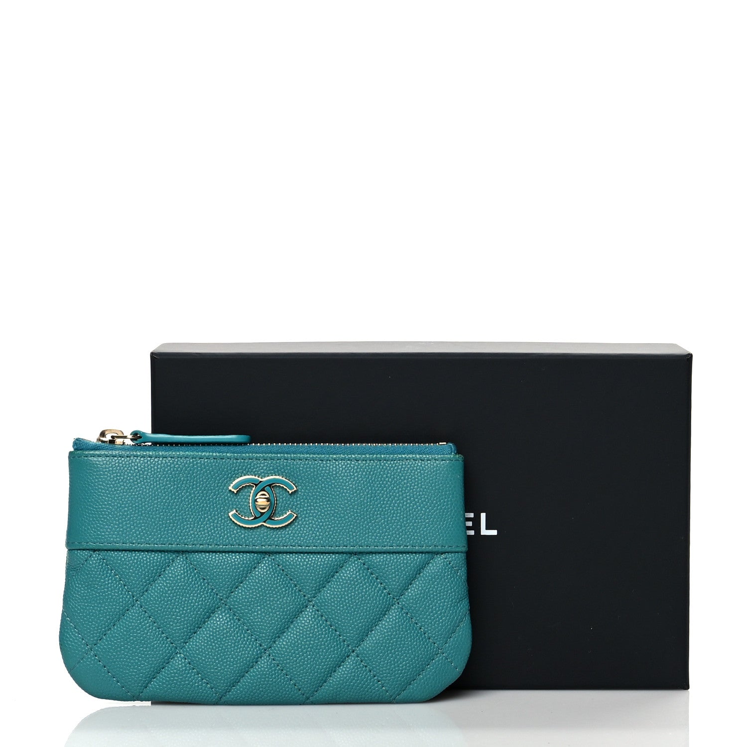 Chanel Caviar Quilted Small Vintage Mademoiselle Cosmetic Case Turquoise 8 of 8