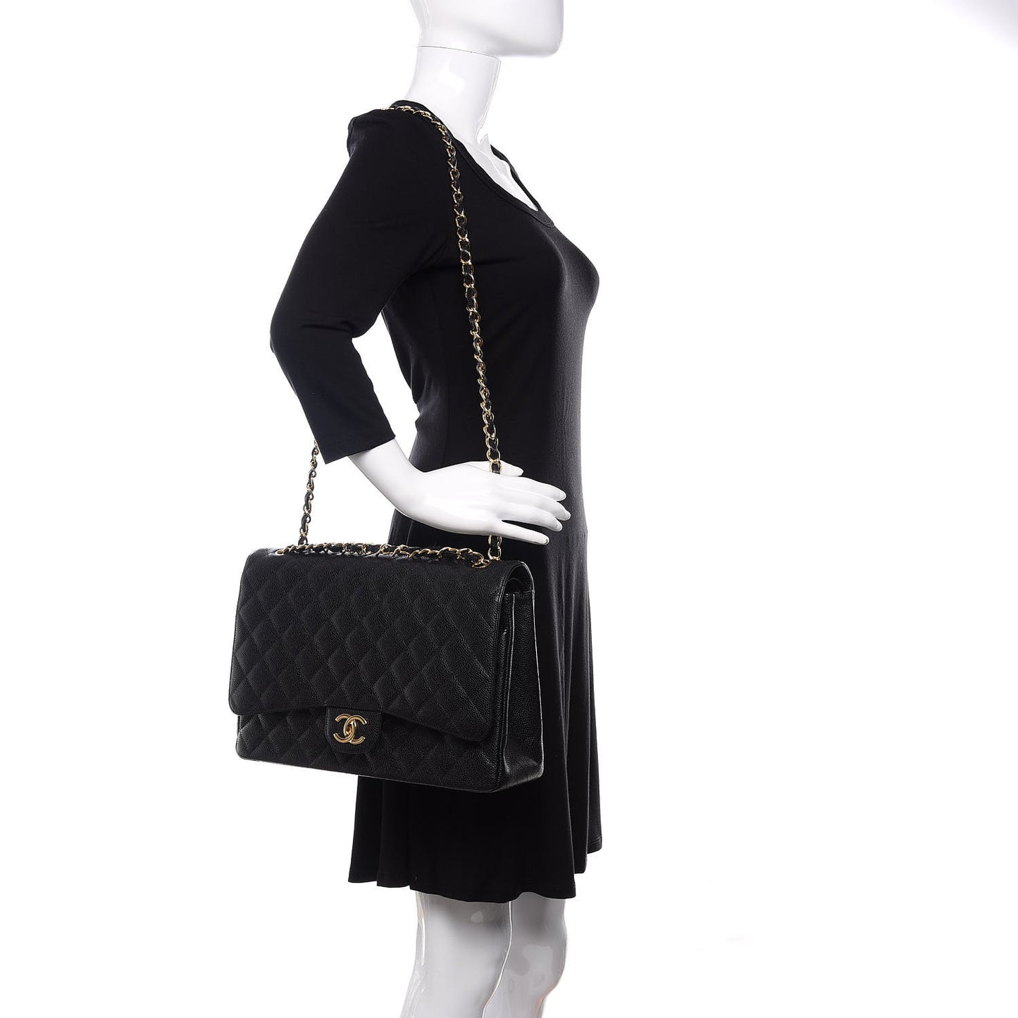 Caviar Quilted Maxi Double Flap Black