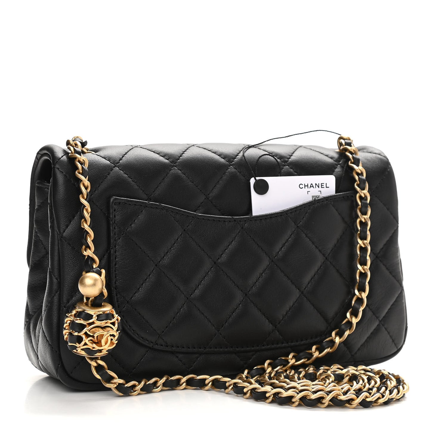 Lambskin Quilted Mini Rectangular Pearl Crush Flap Black