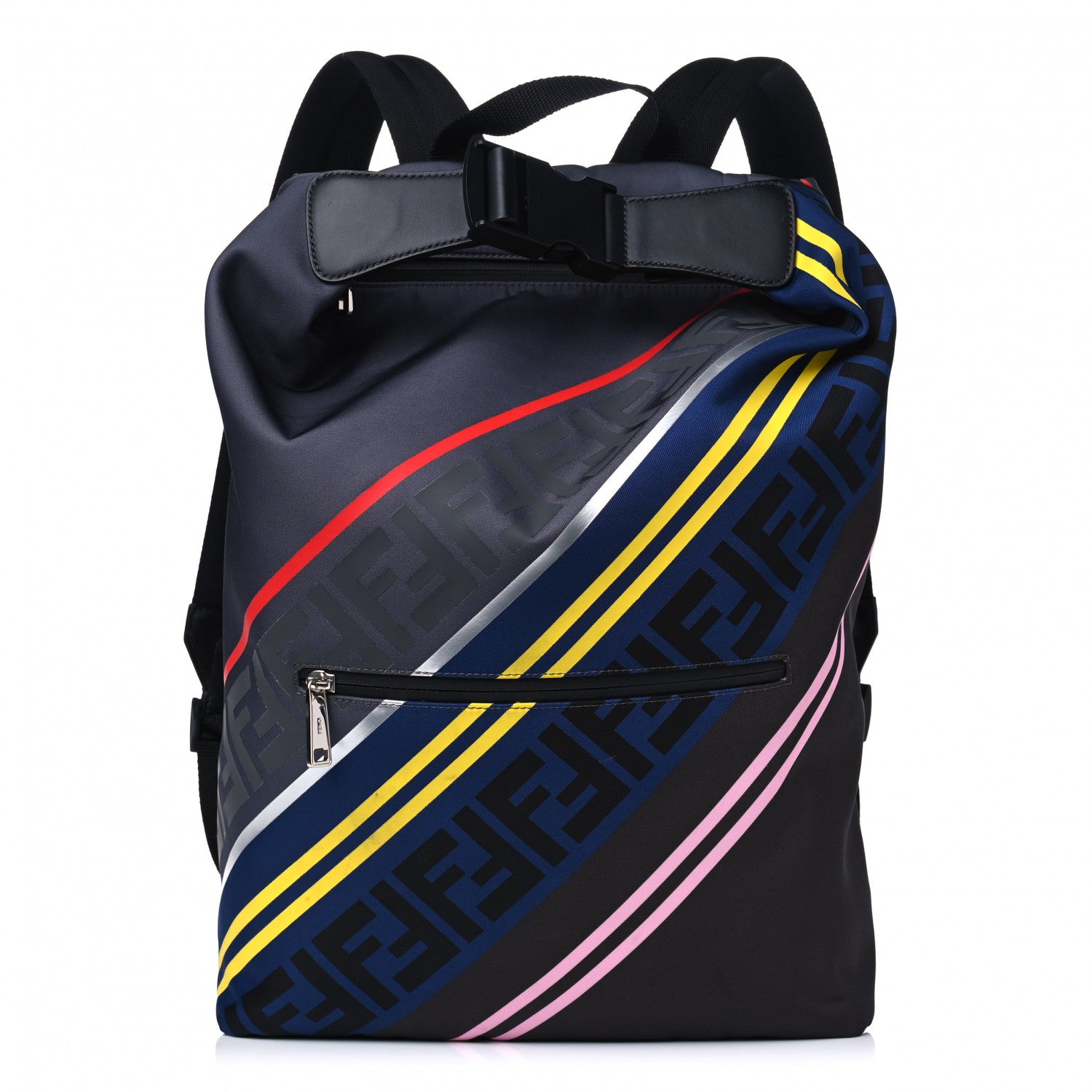 Fendi Canvas FF Diagonal Cross Strap Backpack Navy Multicolor 1 of 5